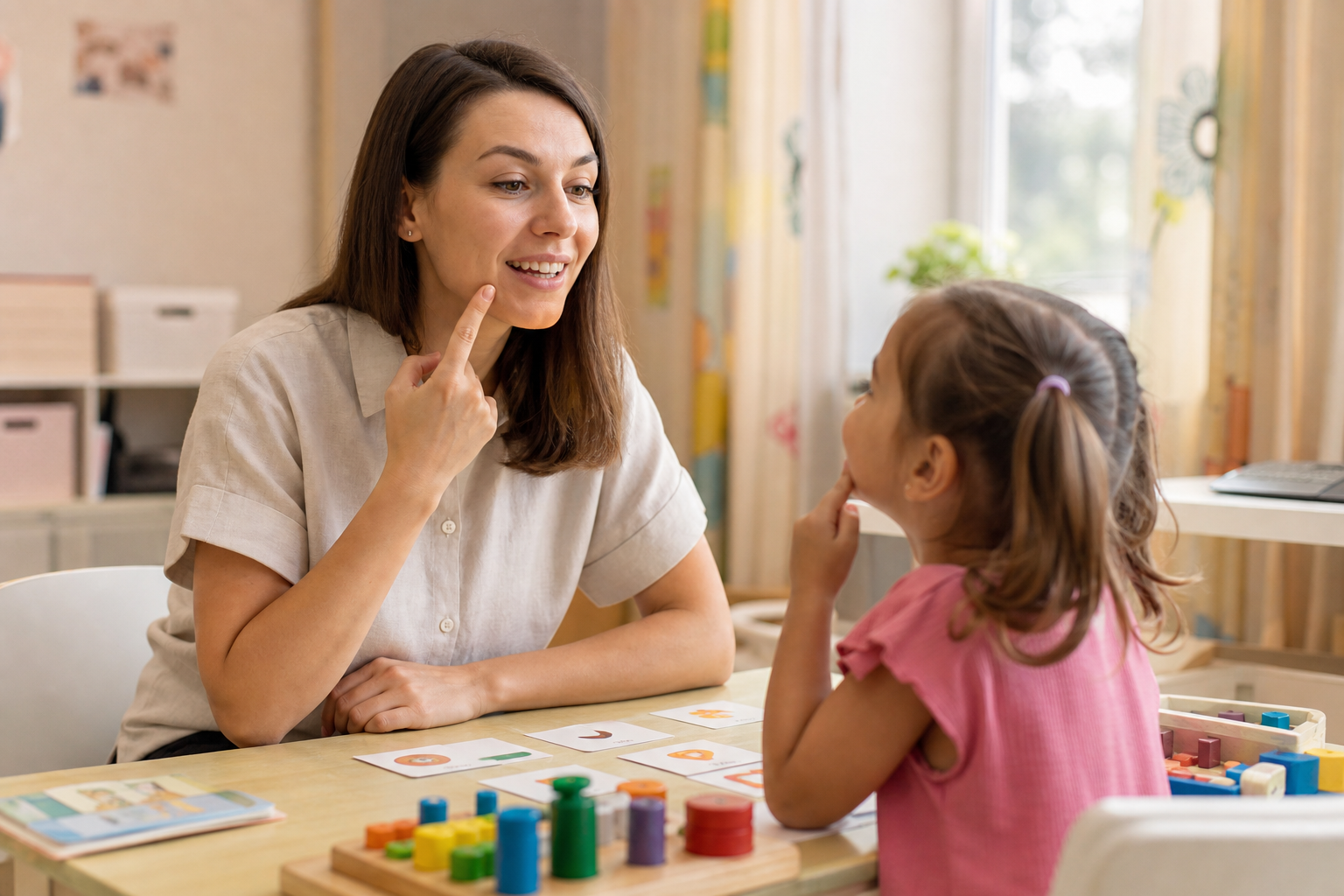 Speech-Language Pathologist with a Child During a Therapy Session