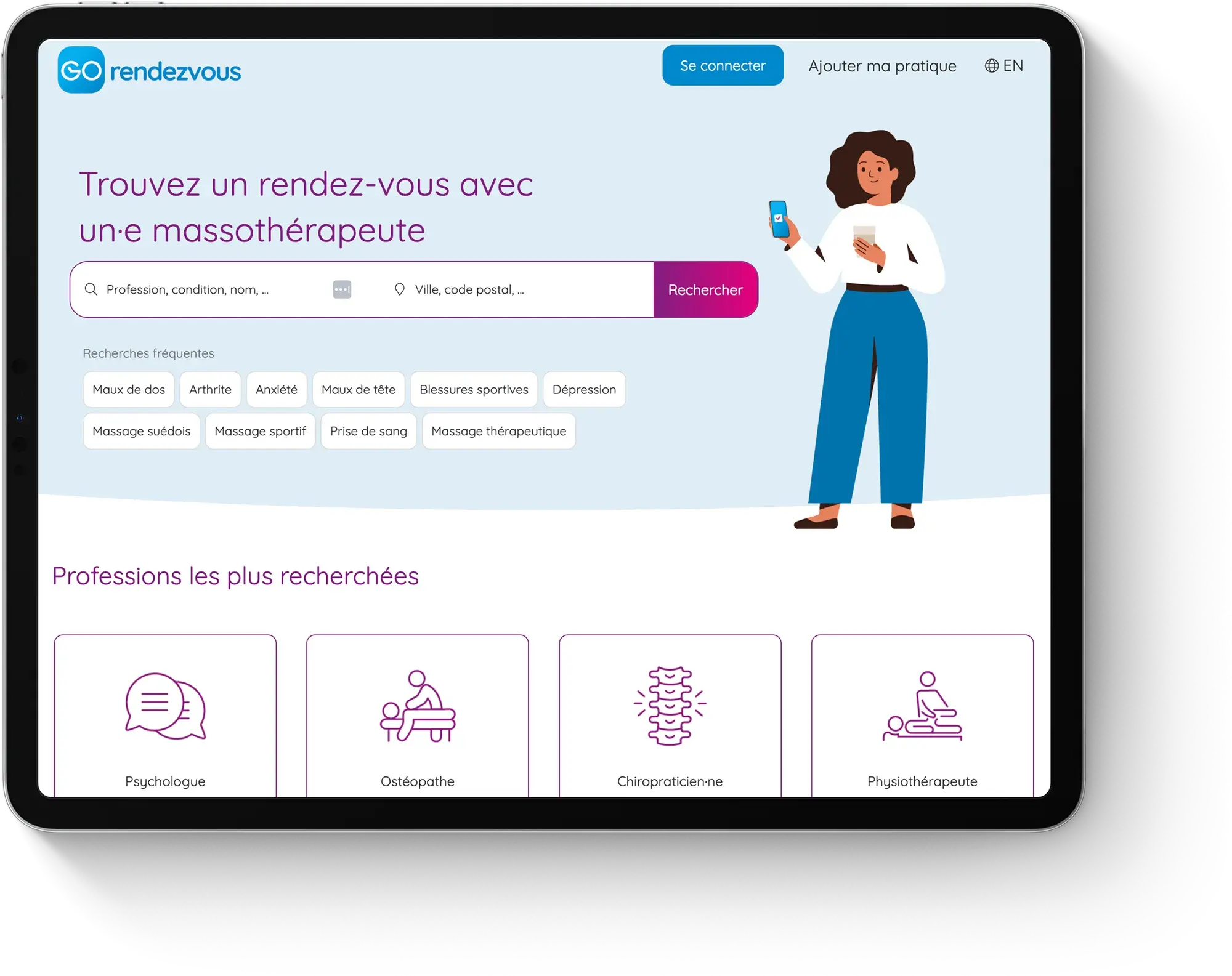 massage page recherche